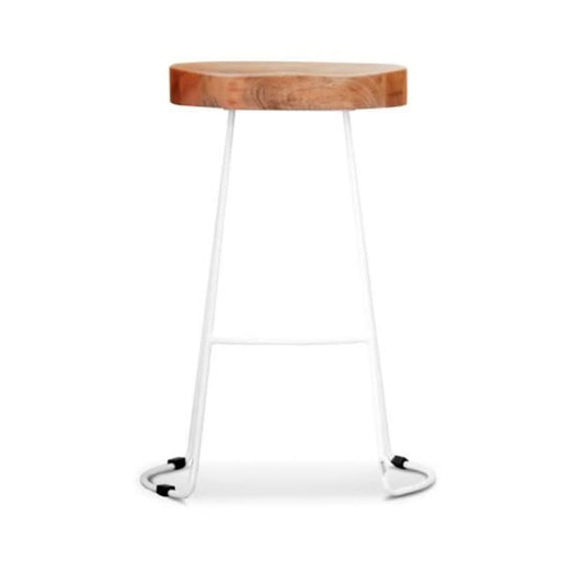 White Metal and Timber Tractor Stool with Rustic Appeal