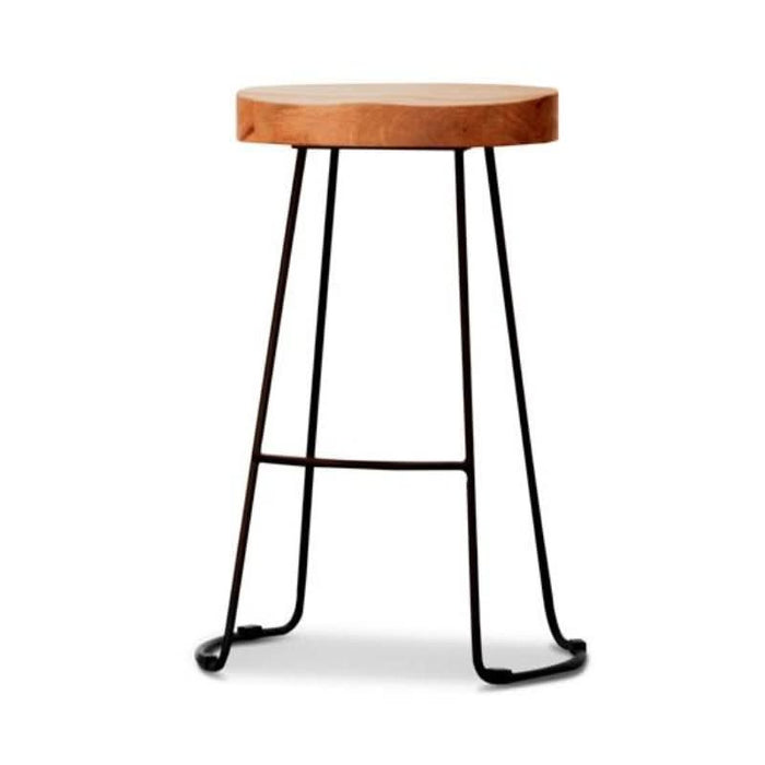 Vintage-Inspired Timber Tractor Stool with Sturdy Black Metal Base