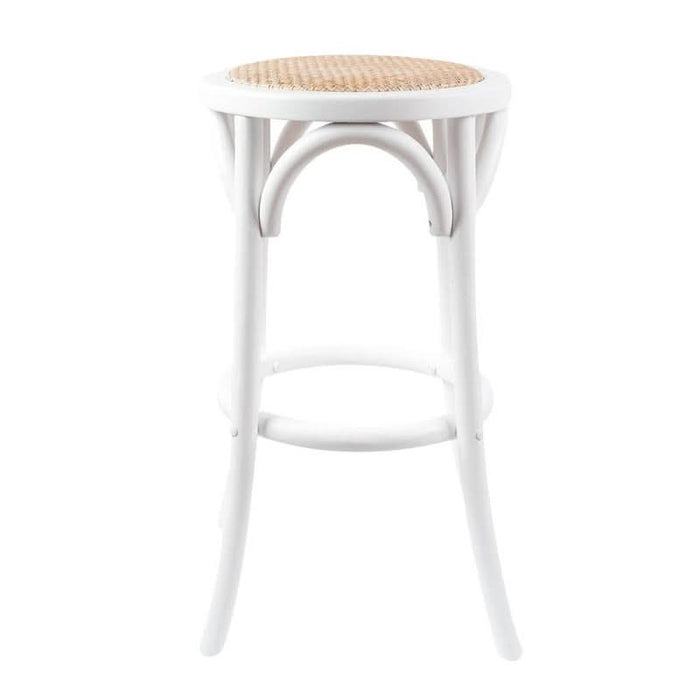 Elegant White Cafe Kitchen Stool with Luxurious Rattan Seat and Birch Timber Frame