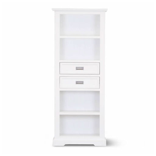 Elegant Brushed White Cape Cod Style Bookcase for Coastal Living Spaces