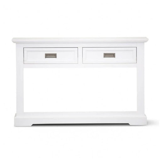 Elegant Brushed White Coastal Console Table with 2 Drawers - Seashore Serenity Collection