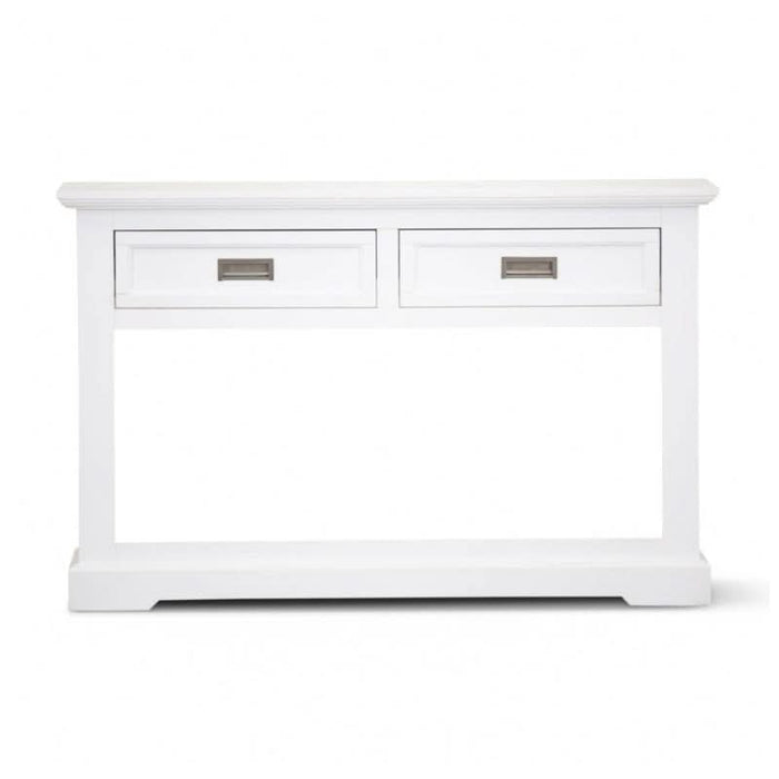 Elegant Brushed White Coastal Console Table with 2 Drawers - Seashore Serenity Collection