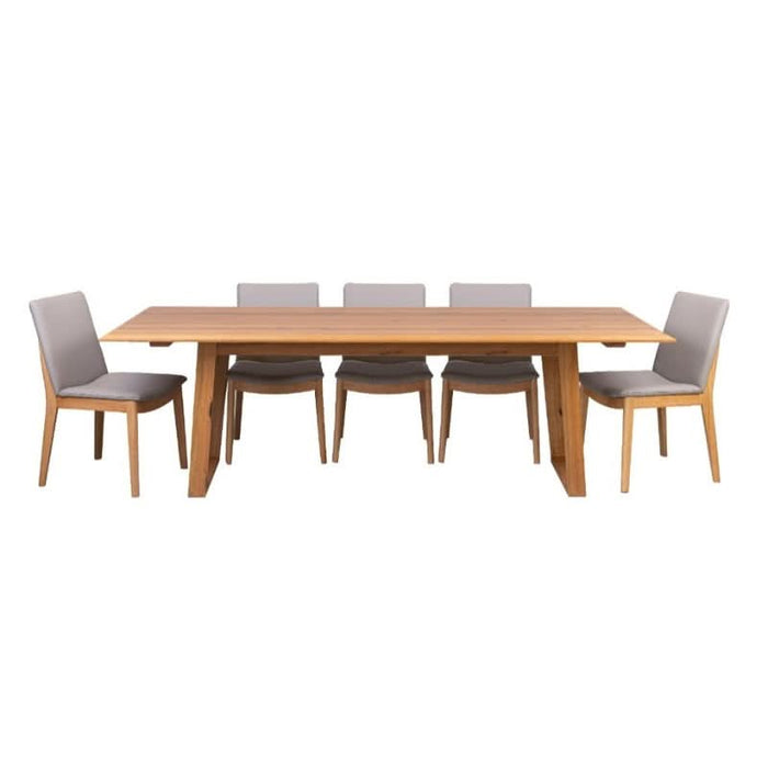 Classic and Modern Galway Dining Table Set with 8 Pewter Boca Leather Chairs