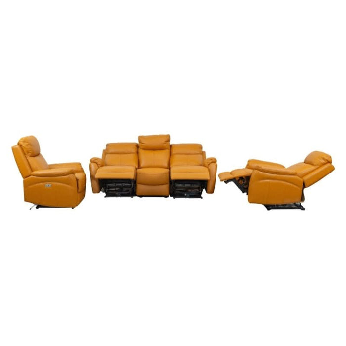 High-Tech Comfort in Tangerine: Camden Luxe Leather Electric Recliner Sofa Set