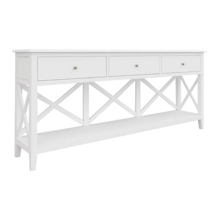 Elevate Your Space: Hamptons Elegance White Hall Table with Sophisticated Storage