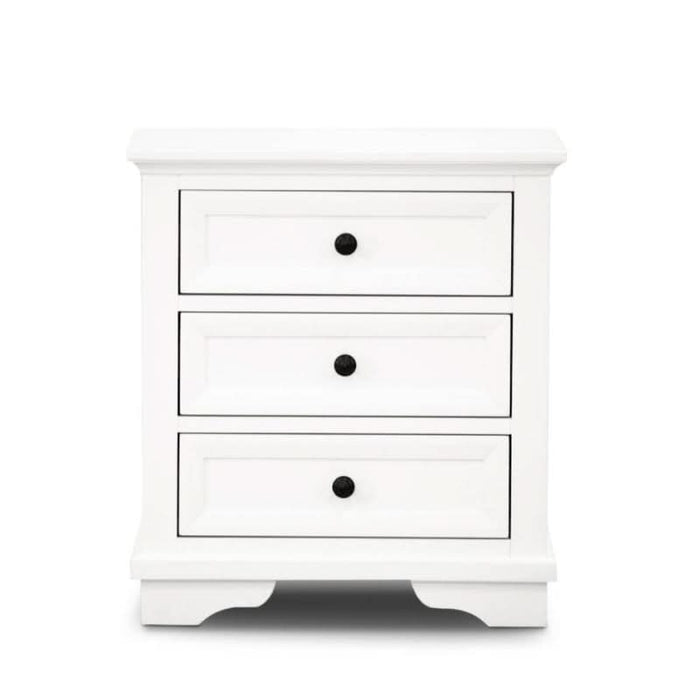 Elegant White Vienna Bedside Table with 3 Drawers - MKII Coastal Collection