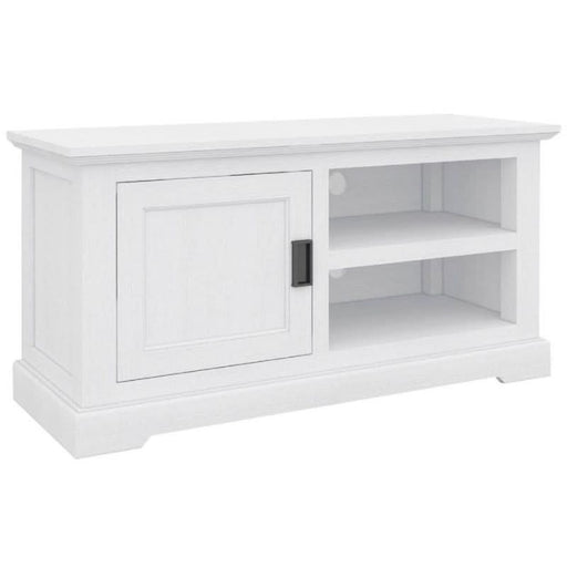 Functional Elegance: Brushed White TV Unit with Coastal Design Flair