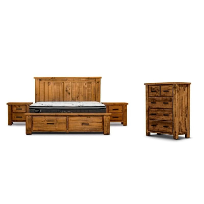 Rustic Oak Retreat - Outback King Bed Ensemble with Tallboy & Bedsides