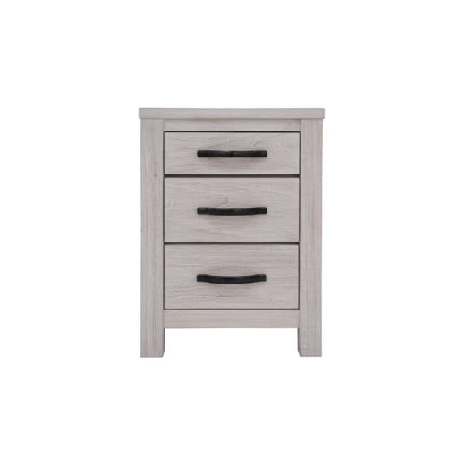 Brushed White Coastal Bedside Table with Storage - Florida 3 Drawer Design