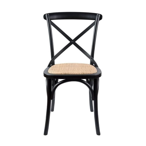 Black Traditional Steam-Bent Cafe Chair with Rattan Seat