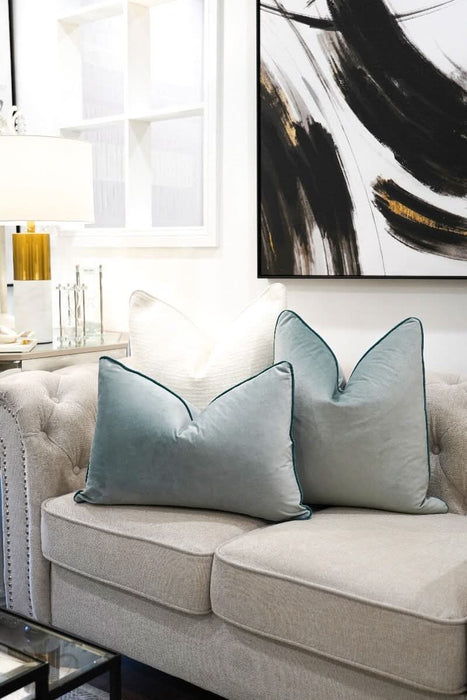 Light Acqua Blue Velvet Cushion - Duck Feather Insert