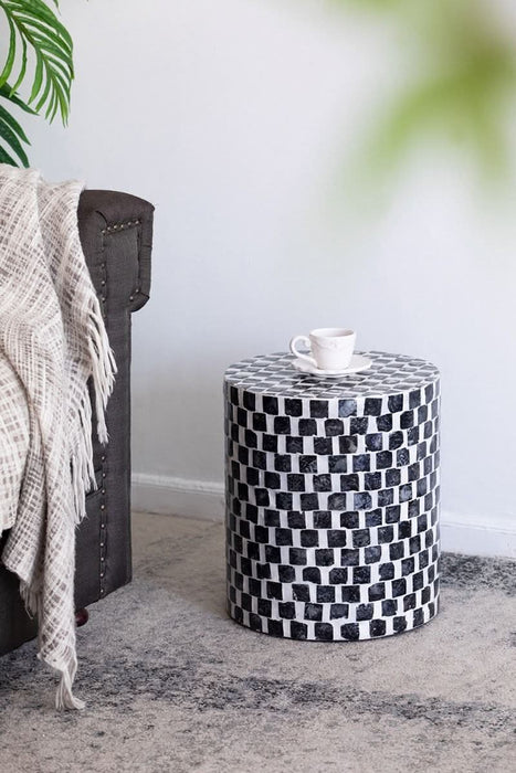 Monochrome Black & White Mosaic Accent Stool