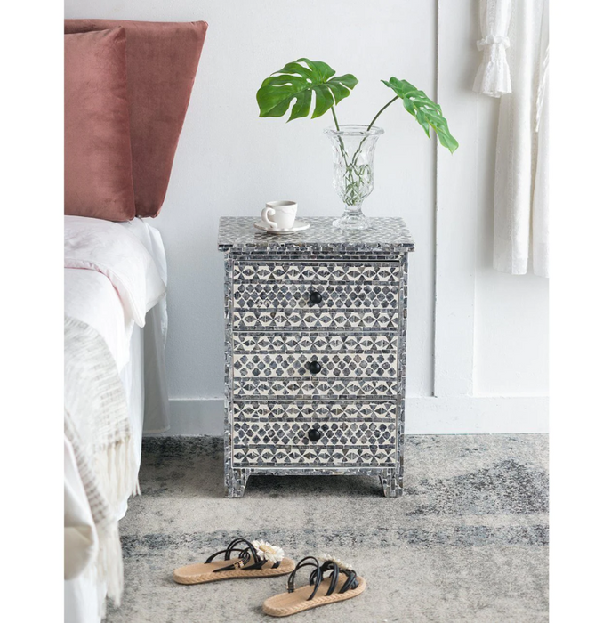 Mosaic Pattern Bedside Table - Handcrafted Elegance