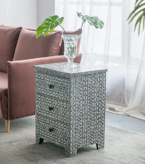 Mosaic Pattern Bedside Table - Handcrafted Elegance