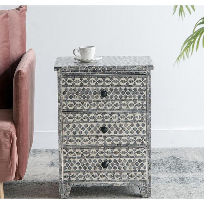 Mosaic Pattern Bedside Table - Handcrafted Elegance