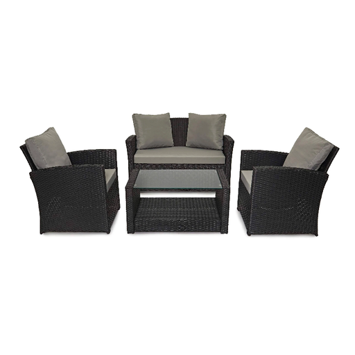 Stylish 4-piece Wicker Outdoor Lounge Set, featuring plush seating and a modern coffee table, perfect for upscale garden entertaining