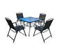 Sophisticated folding chair of the 5-piece outdoor dining collection, highlighting its space-saving design
