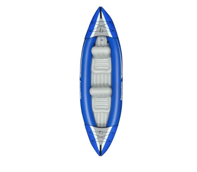 Prepared for adventure with Aqua glide's Yakima Inflatable Kayak on serene waters