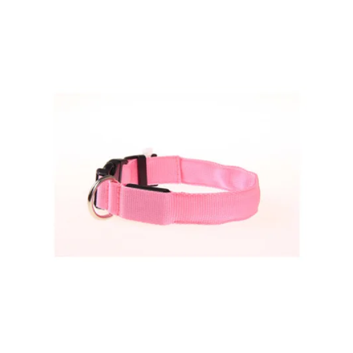 Water-resistant LED light-up dog collar in dazzling pink.