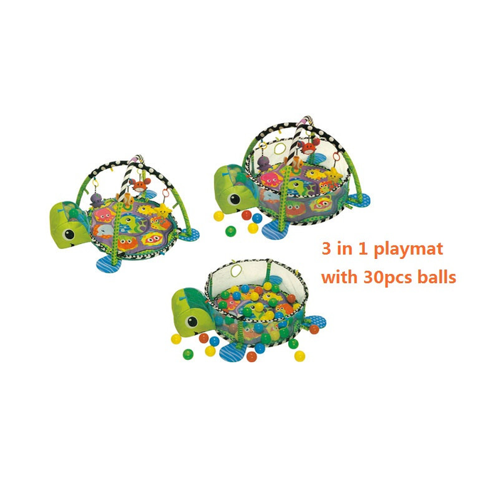 Infant's safe playground with turtle-themed ball pit and BPA-free textures