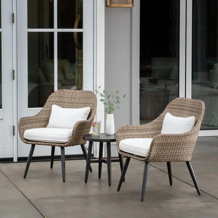 Modern wicker table and chairs can enhance any setting