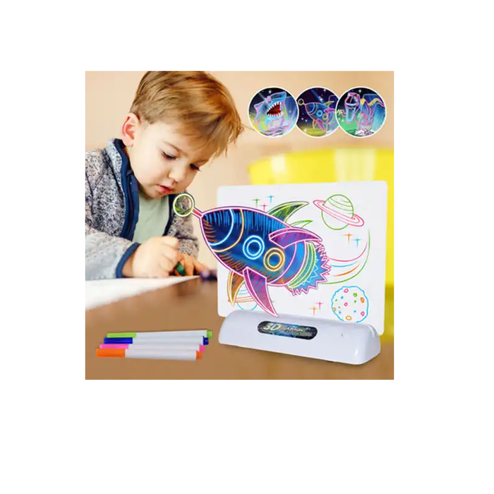 The 3D Magic Drawing Pad set with markers and 3D specs, ready for use