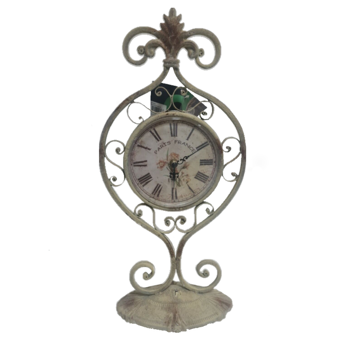Vintage Style Ornate Metal Clock "Paris France" Shabby Chic Rustic