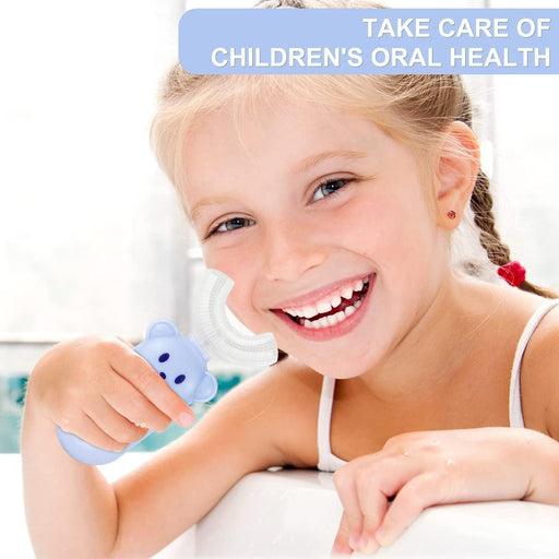Child smiling while using 360° Gentle Clean U-Shaped Toothbrush